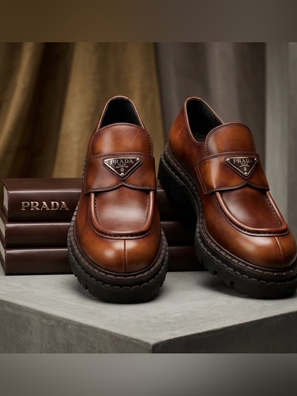 NEW! Prada Double Chocolate Leather Loafers US 8